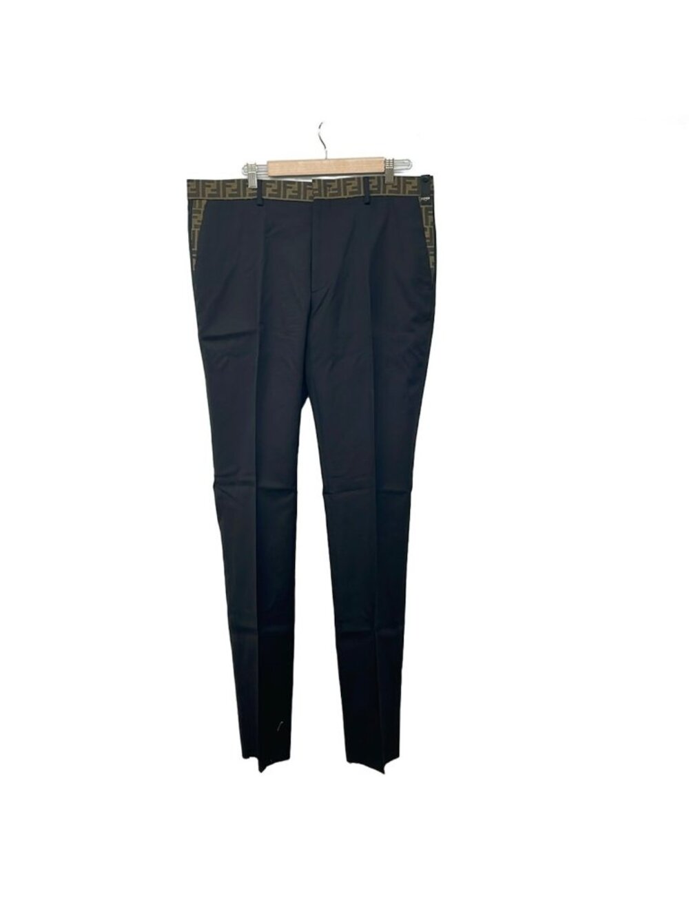 Fendi Pants 52 L Black Khaki Full Length Zucca Pattern